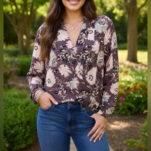 Ann Taylor Factory Floral Wrap V-Neck Top Sz Large